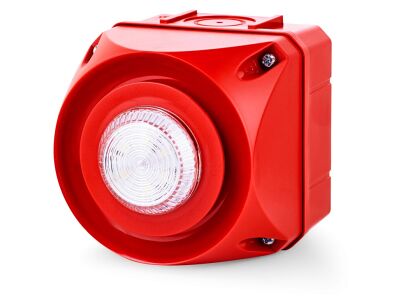 ADS-T Multi-Tone Alarm Sounder,with sound pattern selection and  LED steady-/flashing indicator 32 tones, 24 V AC/DC, clear housing red